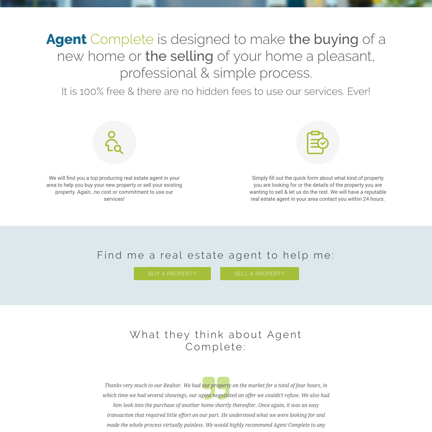 Agent Complete homepage design, graphic design, web development, wordpress