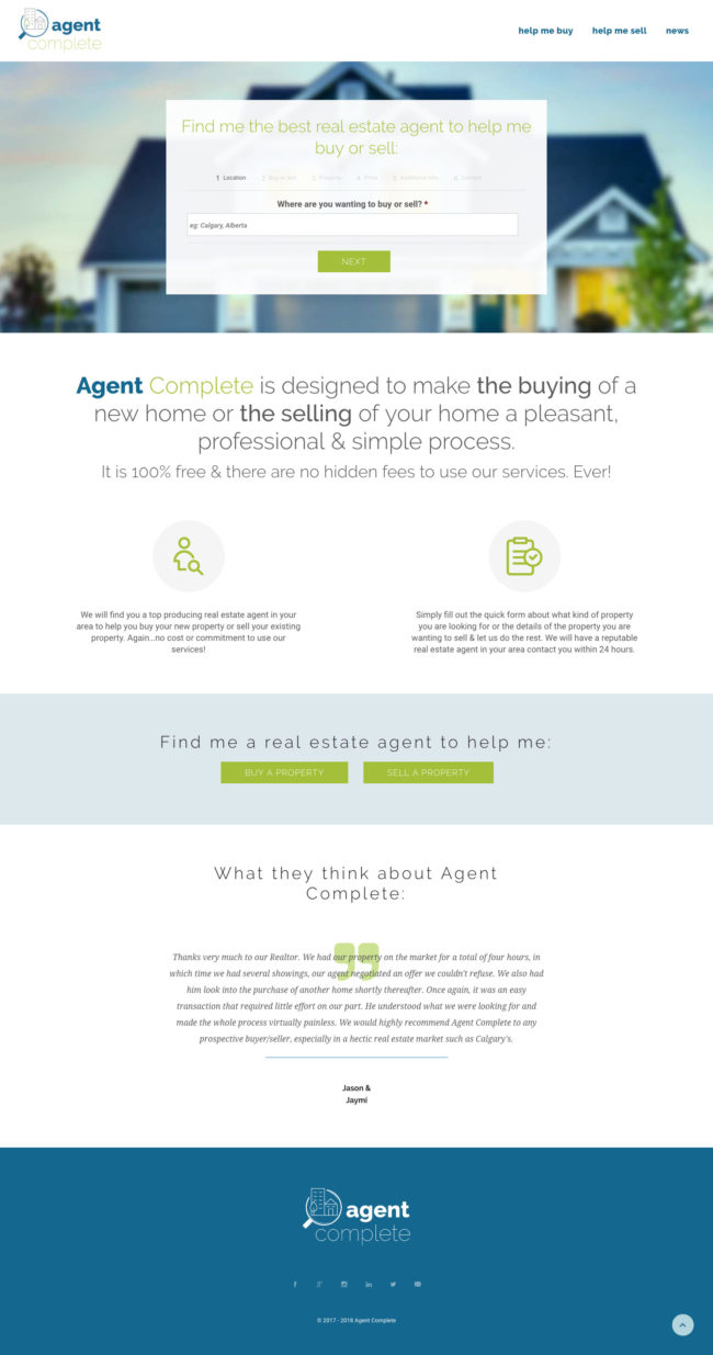 Agent Complete homepage design, graphic design, web development, wordpress