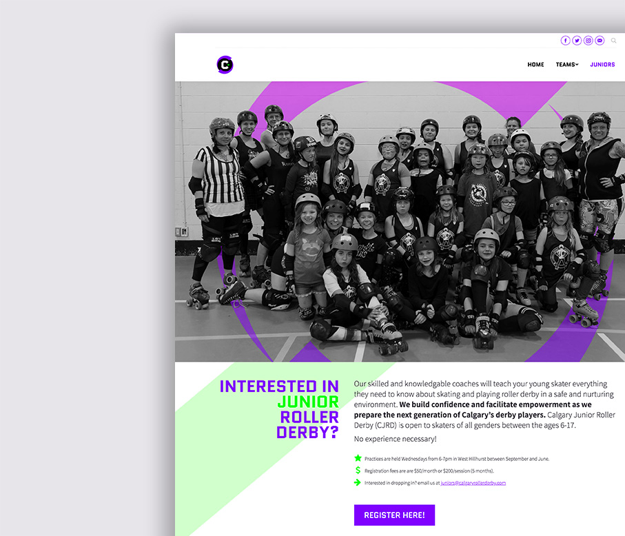 Calgary Roller Derby website design, graphic design, web development, wordpress