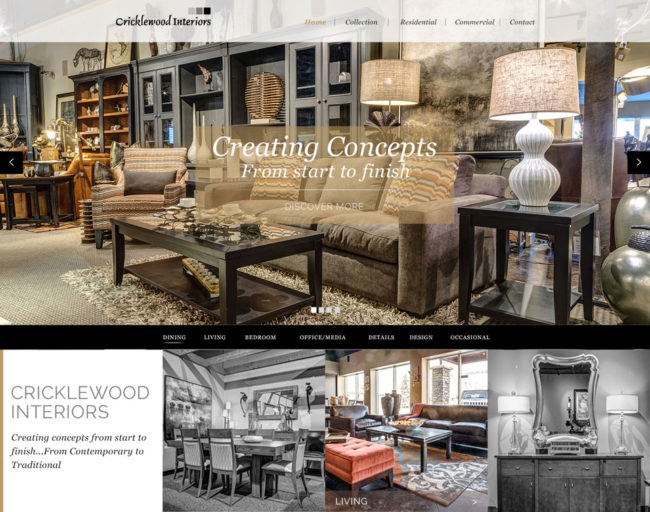 Cricklewood Interiors website design, graphic design