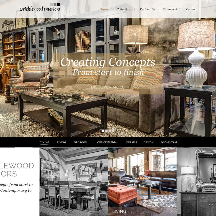 Cricklewood Interiors website design, graphic design