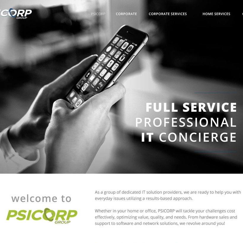 Psicorp website design, graphic design