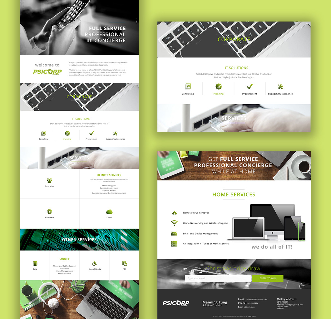 Psicorp website design, graphic design