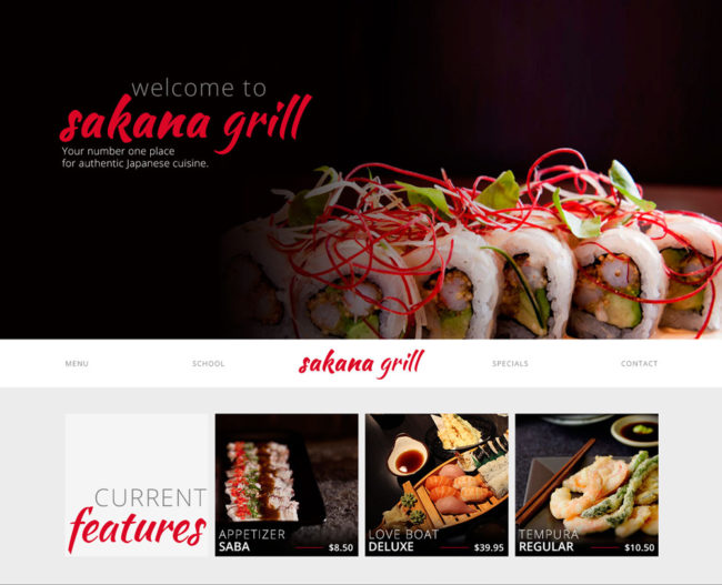 Sakana Grill website design, graphic design