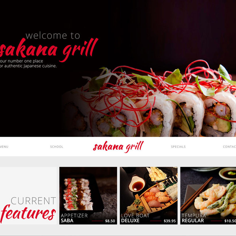 Sakana Grill website design, graphic design