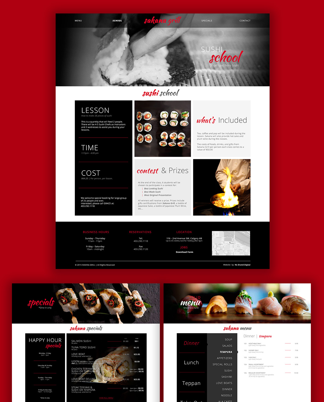 Sakana Grill website design, graphic design