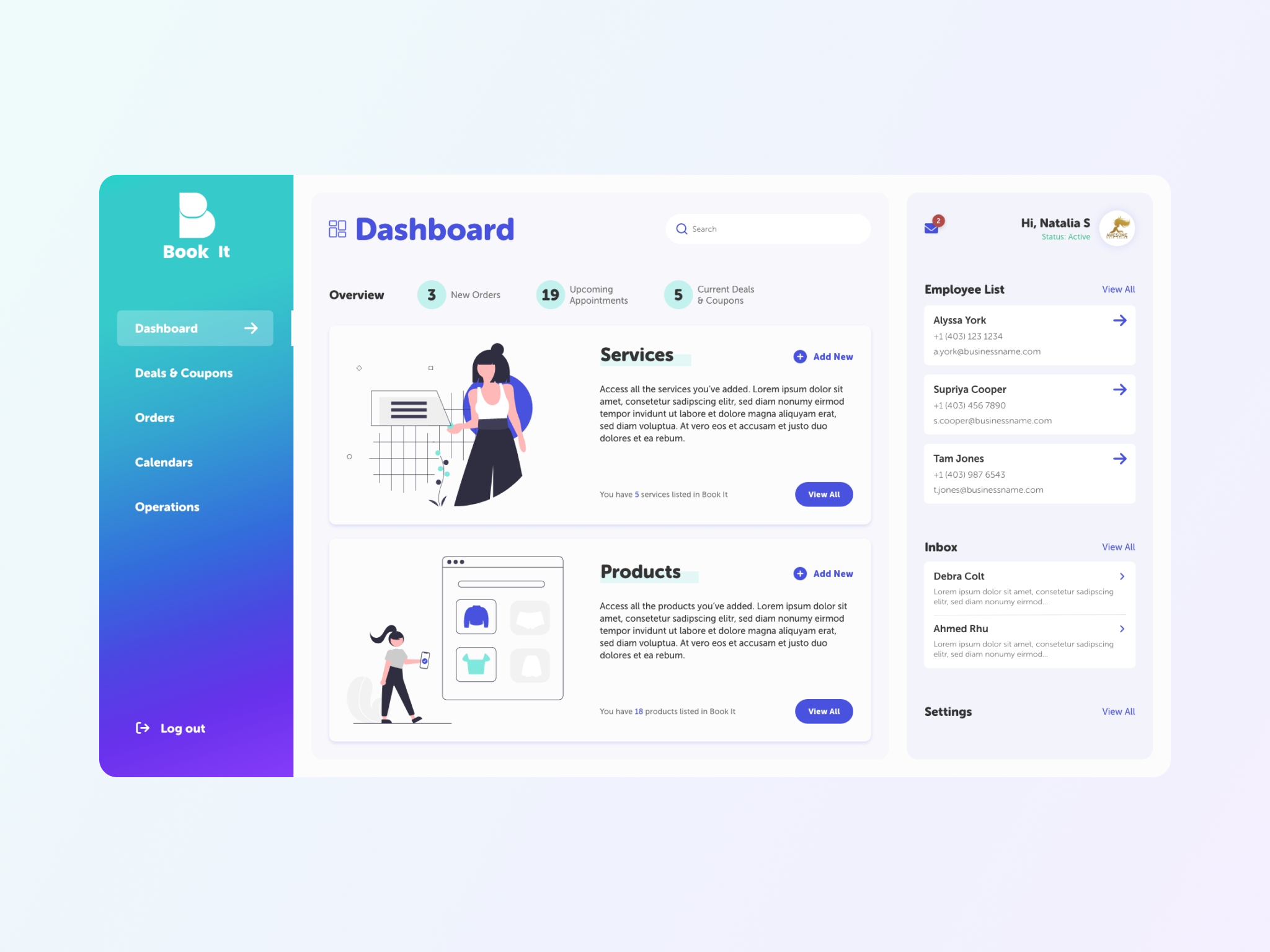 Book It - Web App Design - Dashboard