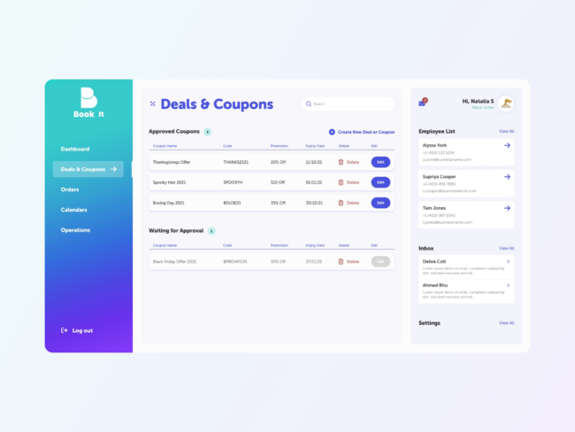 Book It - Web App Design - Table
