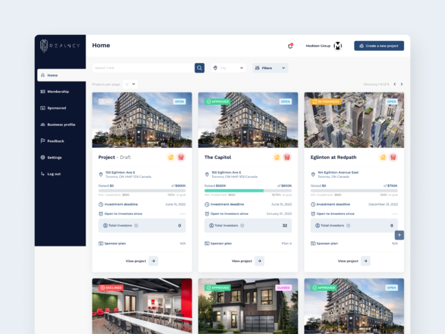 Realncy - Web App Design - Builder Portal - home