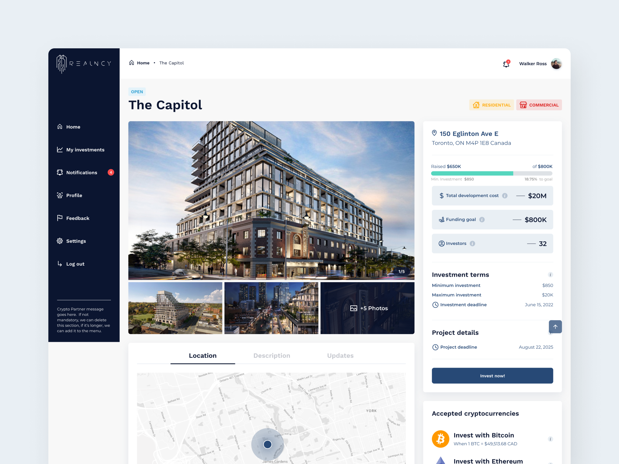 Realncy - Web App Design - Investor Portal - Project